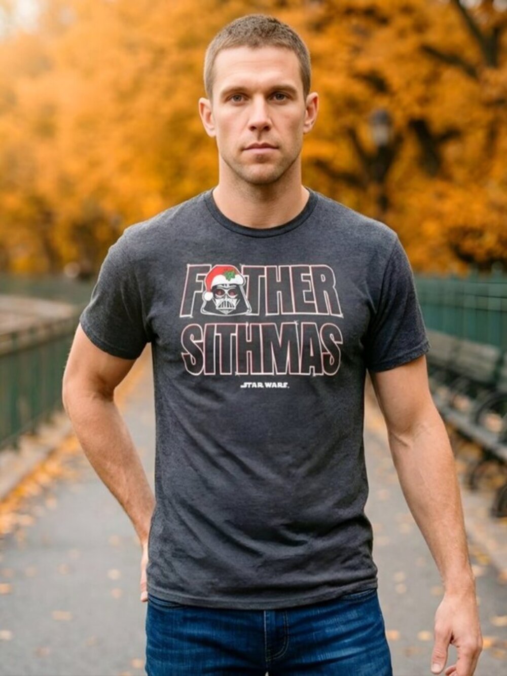 Disney Star Wars Father Sithmas Darth Vader Gray Holiday Christmas Tee Sz S NWT